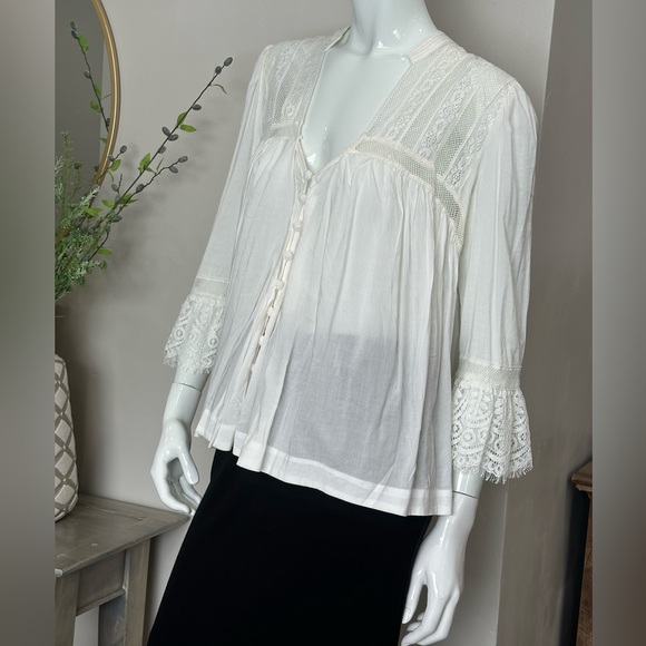 NWT FREE PEOPLE Esme Button-down Embroidered Blouse In White M Romantic Boho - Picture 4 of 14